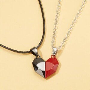 Heart Magnet Necklace Set for Couple - Black w/ Red, Great Gift, Anniversary